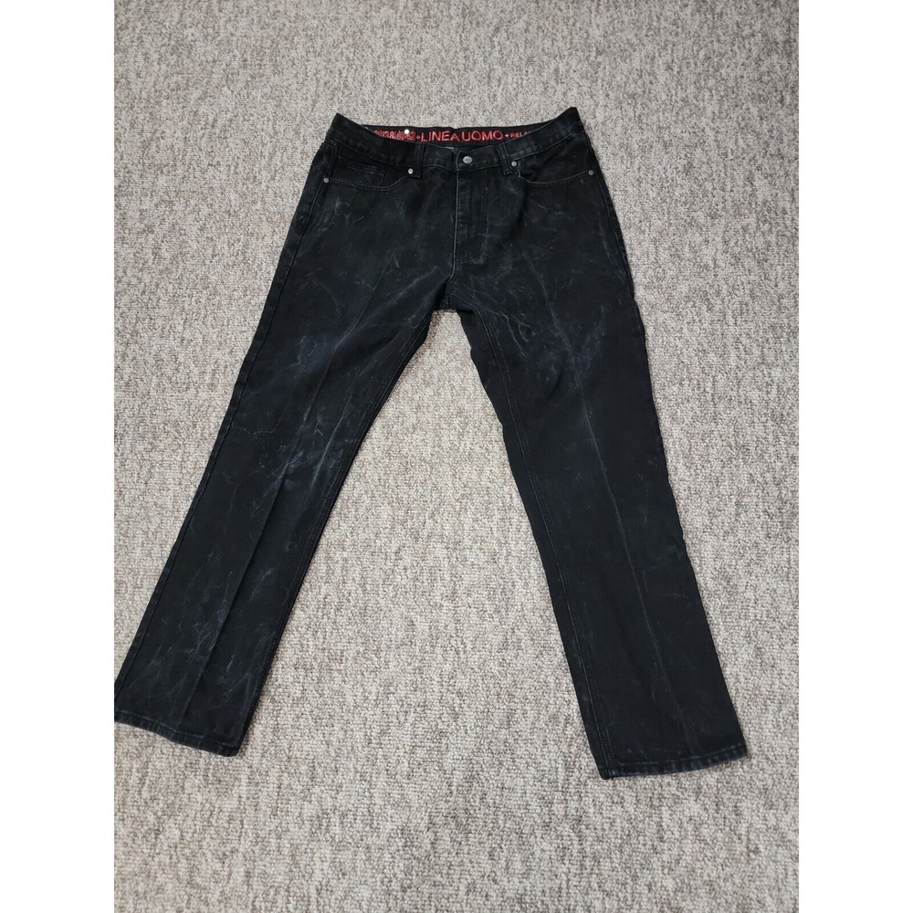 Linea Uomo Mens unique Black Jeans Size 38x34 Relaxed Straight Fit